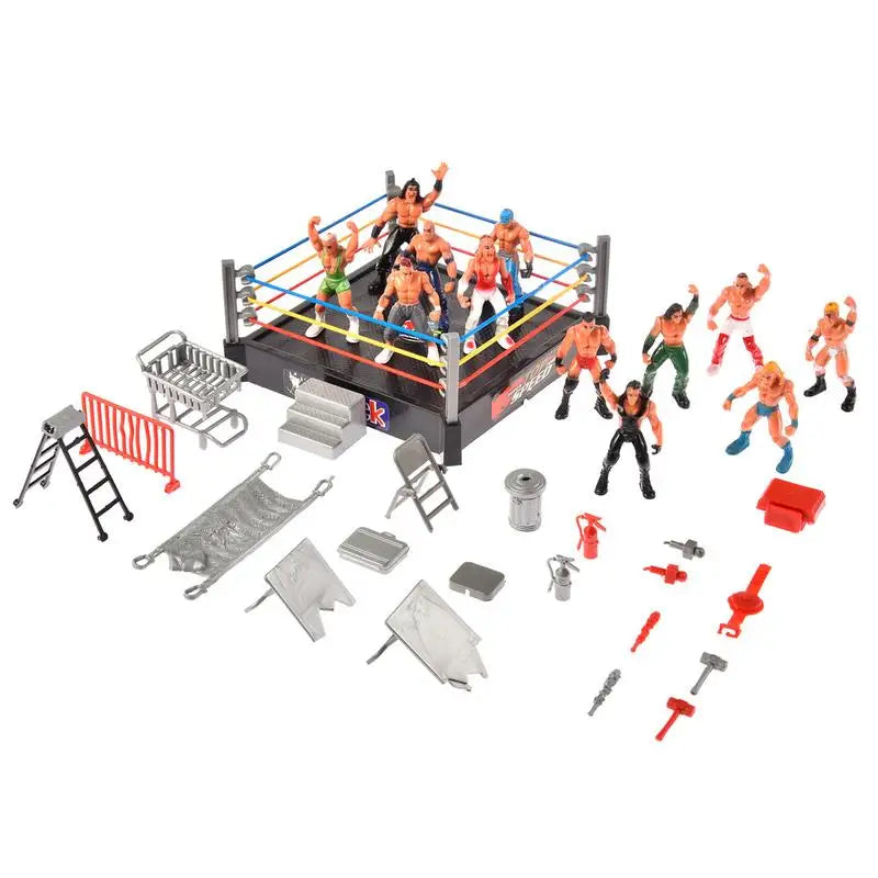 Mini Wrestling Arena Playset with 12 Action Figures and Accessories