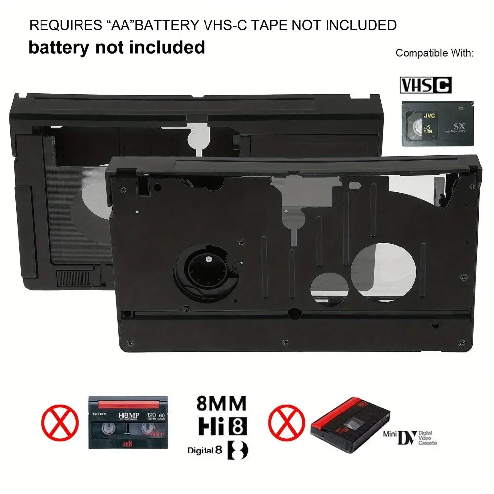 White VHS-C Cassette Adapter for VHS VCRs, Single Piece Video Cassette Converter