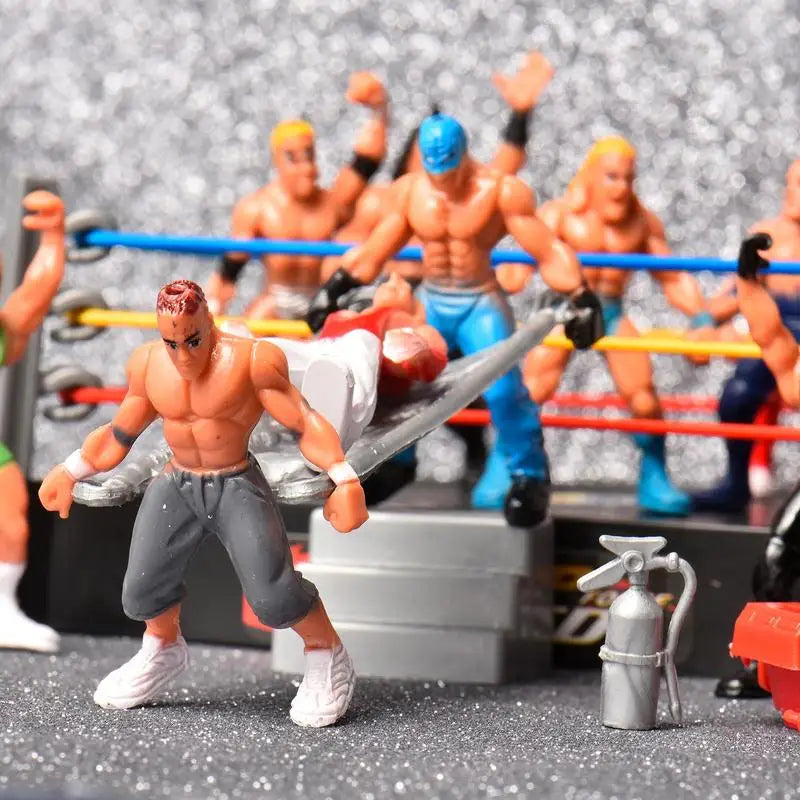 Mini Wrestling Arena Playset with 12 Action Figures and Accessories
