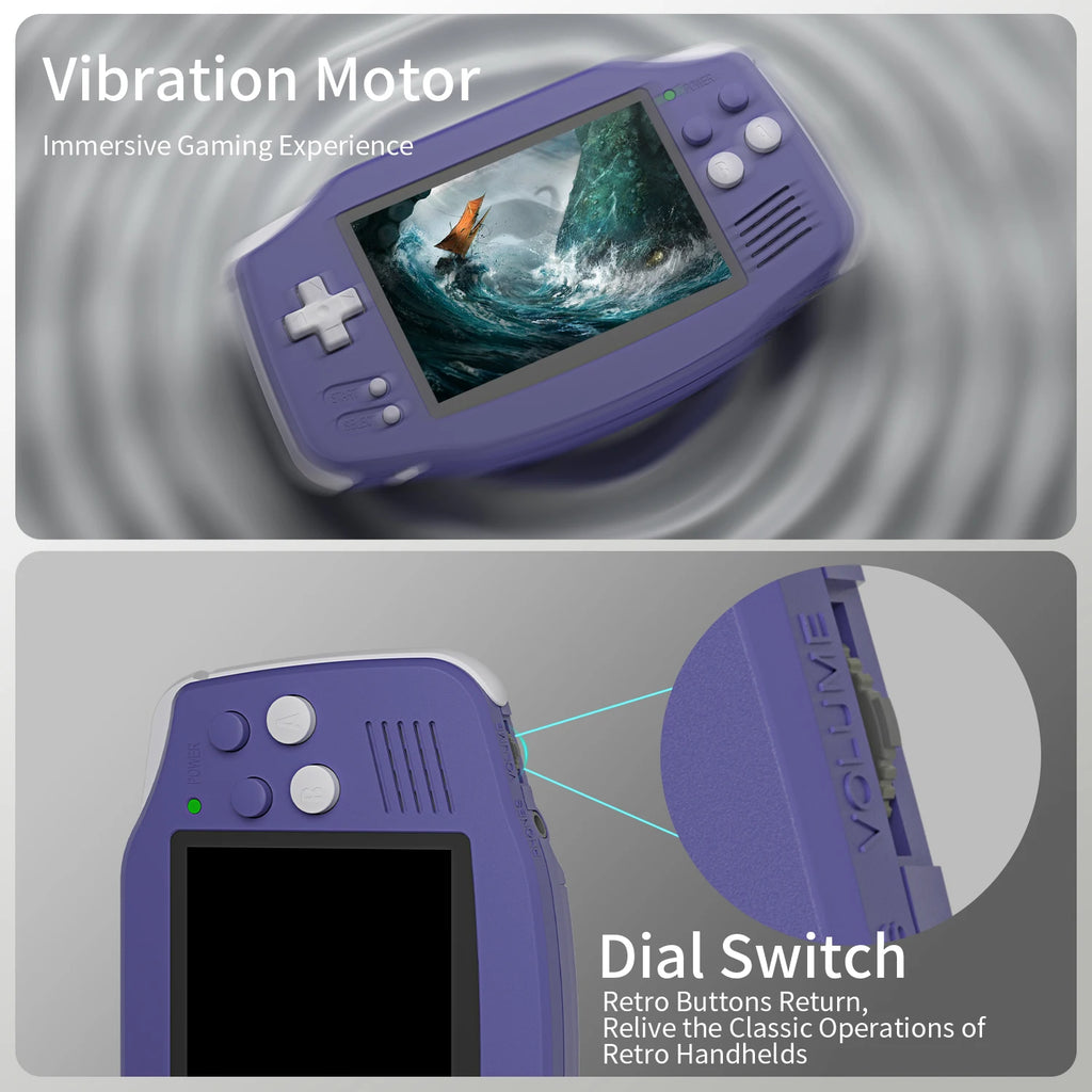 Purple Retro Handheld Game Console with 3.4-Inch IPS Display, Linux 64-Bit System, Wi-Fi, Bluetooth and HDMI Output