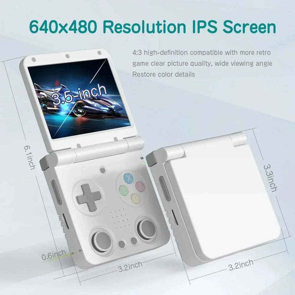 White Foldable Retro Handheld Game Console with 3.5-Inch IPS Display, Linux System, Wi-Fi, 256GB Storage