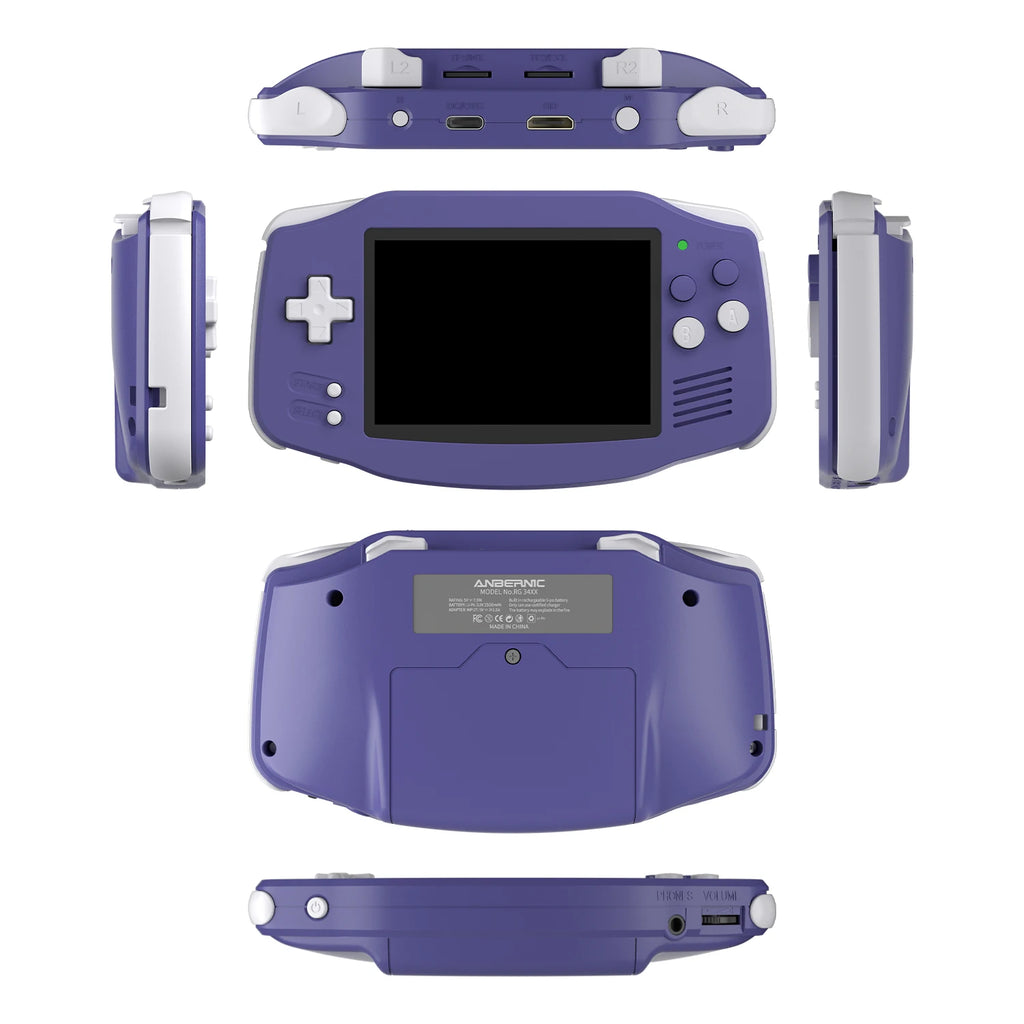 Purple Retro Handheld Game Console with 3.4-Inch IPS Display, Linux 64-Bit System, Wi-Fi, Bluetooth and HDMI Output