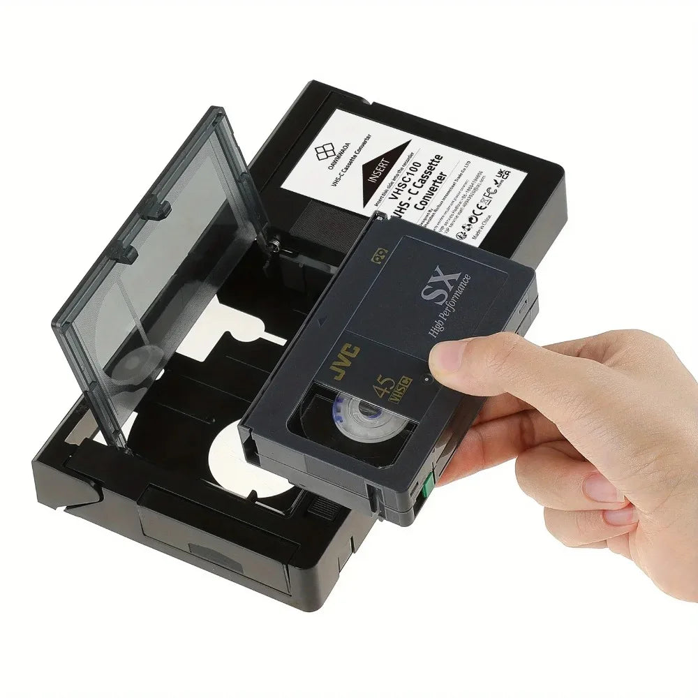 White VHS-C Cassette Adapter for VHS VCRs, Single Piece Video Cassette Converter
